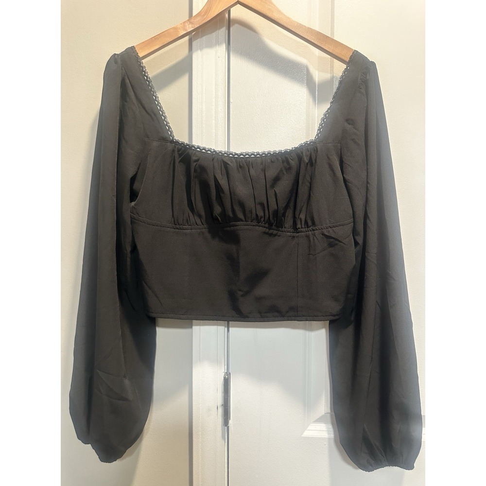 PacSun NWT black Long Sleeve Cropped Blouse‎ Large